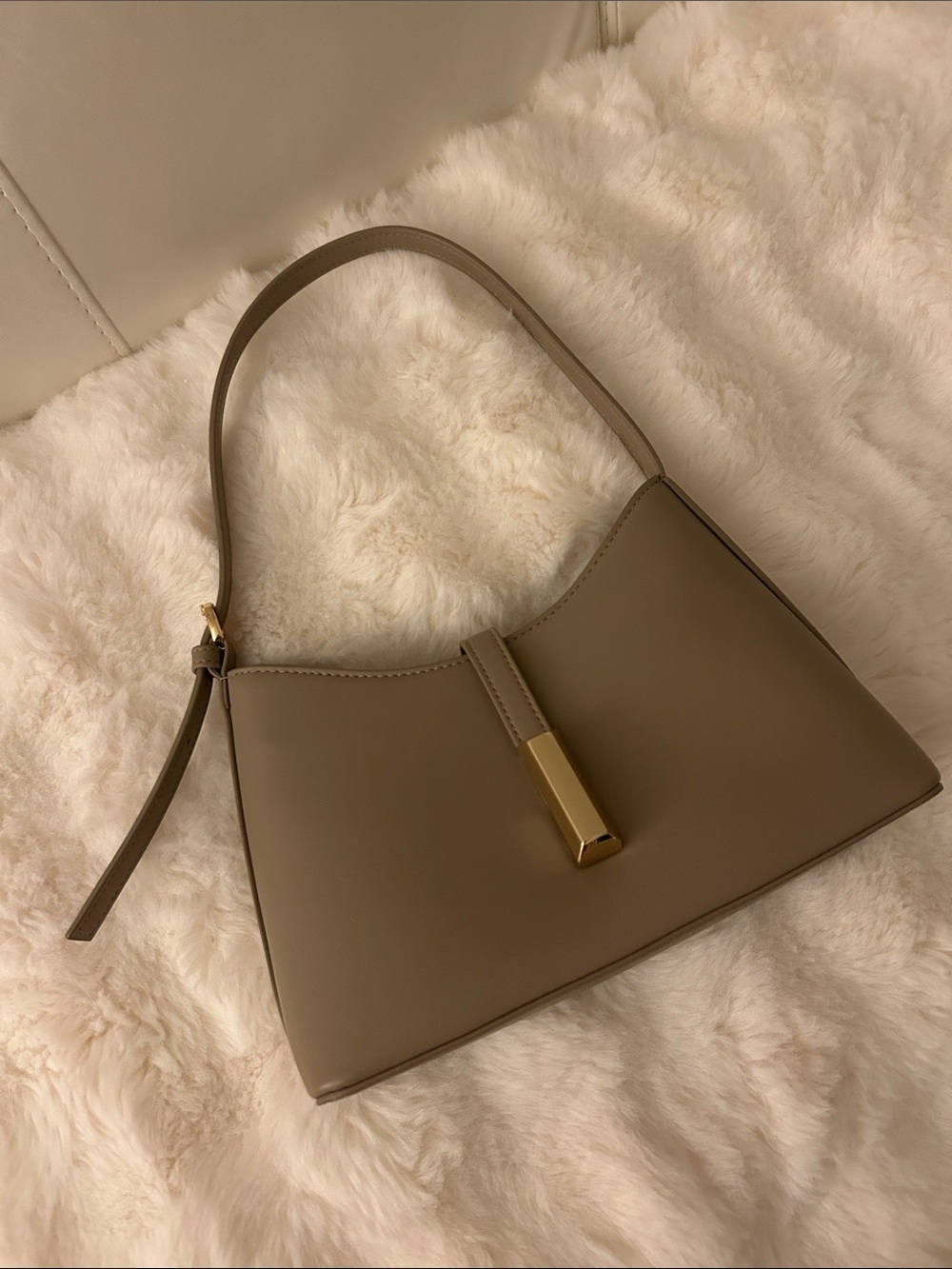 Primark Taupe Shoulder Bag with Gold Hardware